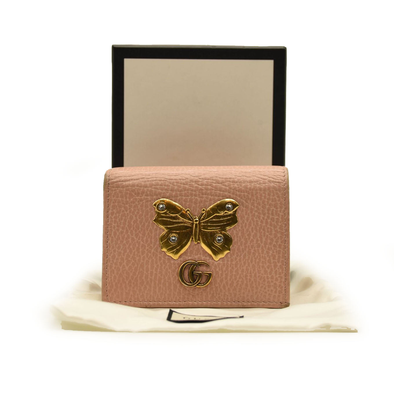 GUCCI Calfskin Butterfly Farfalla Compact Wallet Perfect Pink