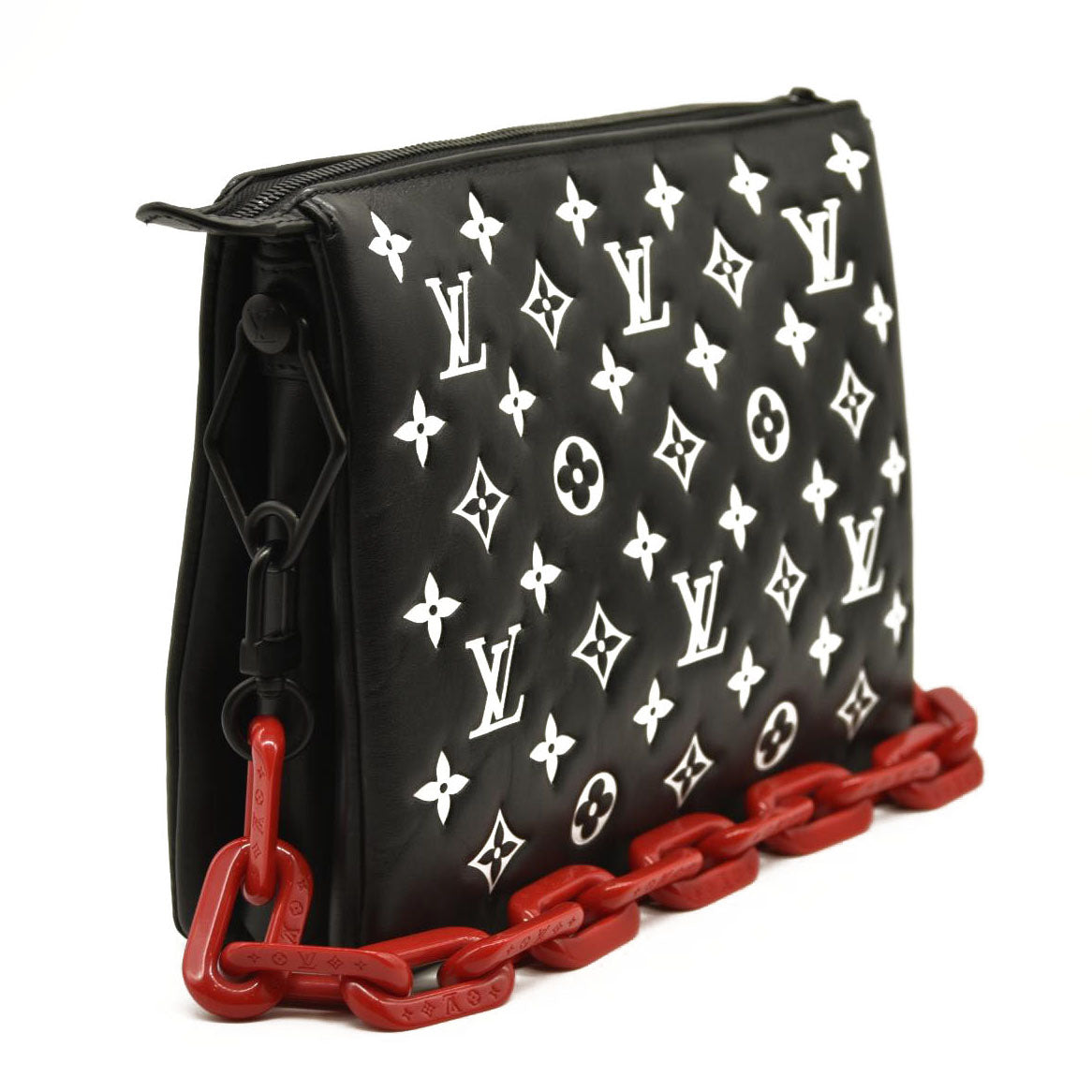 LOUIS VUITTON Lambskin Embossed Monogram Coussin PM Black White