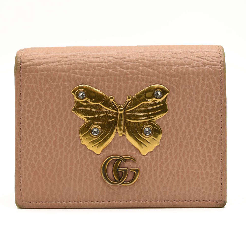 GUCCI Calfskin Butterfly Farfalla Compact Wallet Perfect Pink