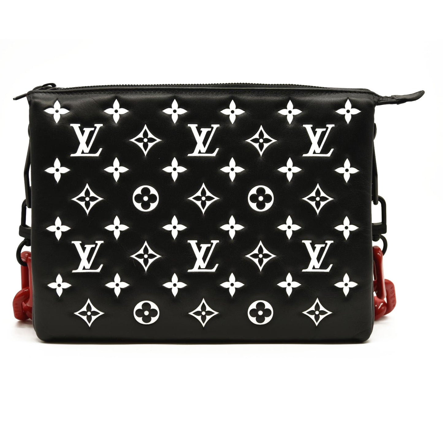 LOUIS VUITTON Lambskin Embossed Monogram Coussin PM Black White