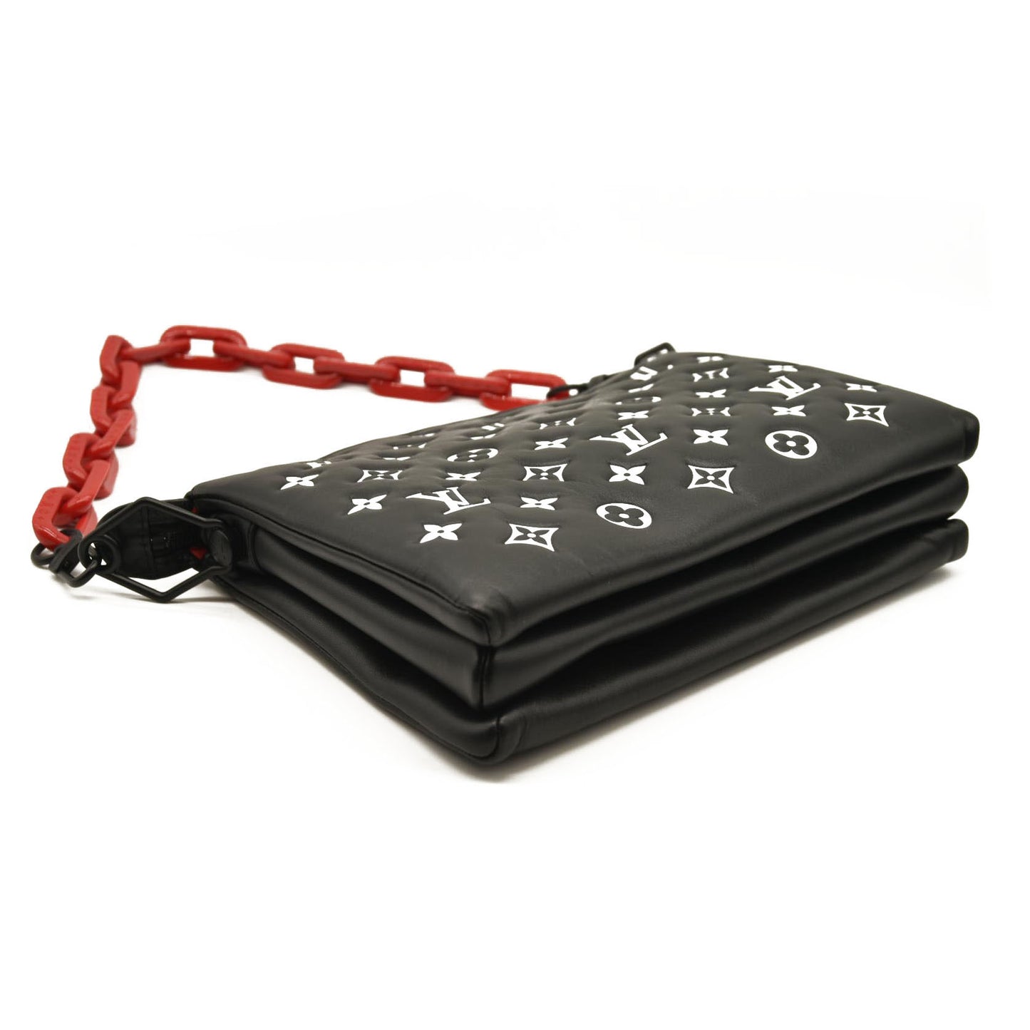 LOUIS VUITTON Lambskin Embossed Monogram Coussin PM Black White