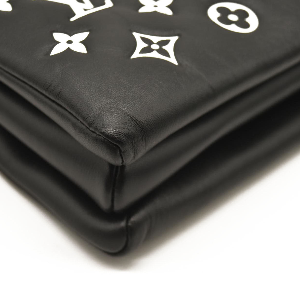 LOUIS VUITTON Lambskin Embossed Monogram Coussin PM Black White