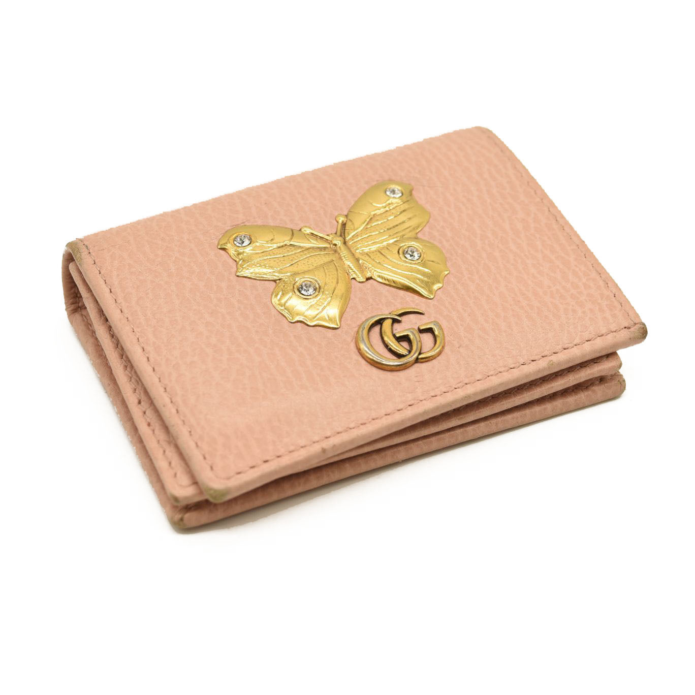 GUCCI Calfskin Butterfly Farfalla Compact Wallet Perfect Pink