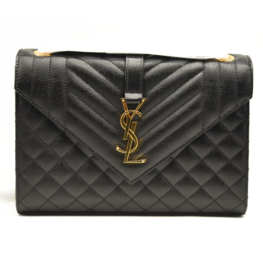 SAINT LAURENT Grain De Poudre Textured Mixed Matelasse Triquilt Medium Monogram Satchel Black