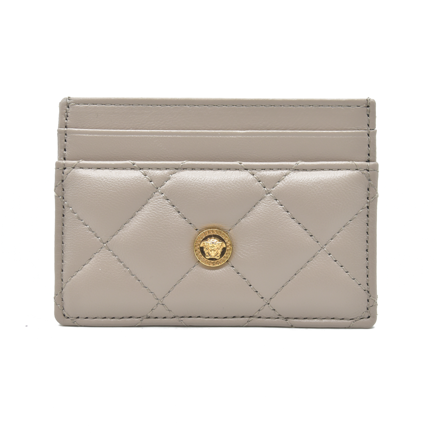 $295 Versace Medusa Quilted Card Holder Beige CONSIGNMENT