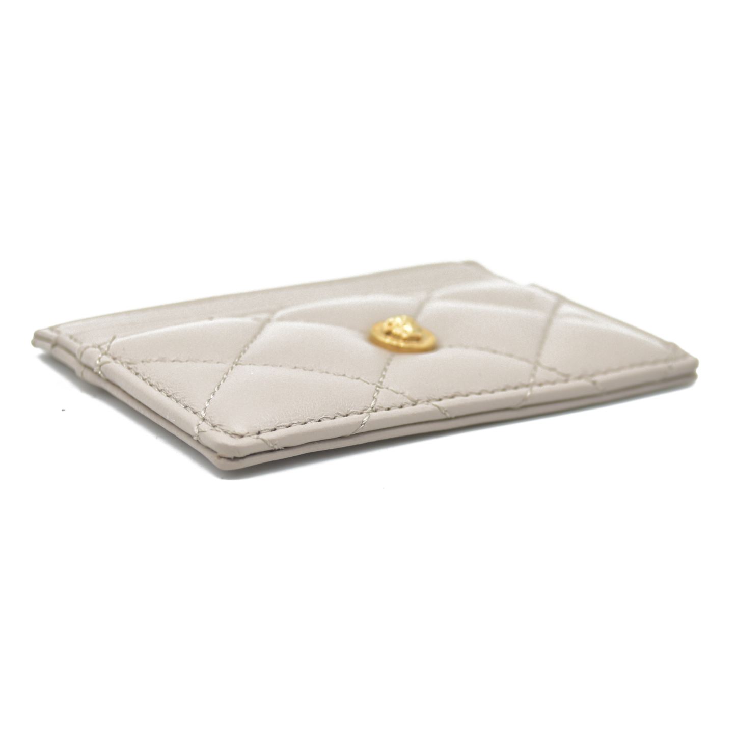 $295 Versace Medusa Quilted Card Holder Beige CONSIGNMENT