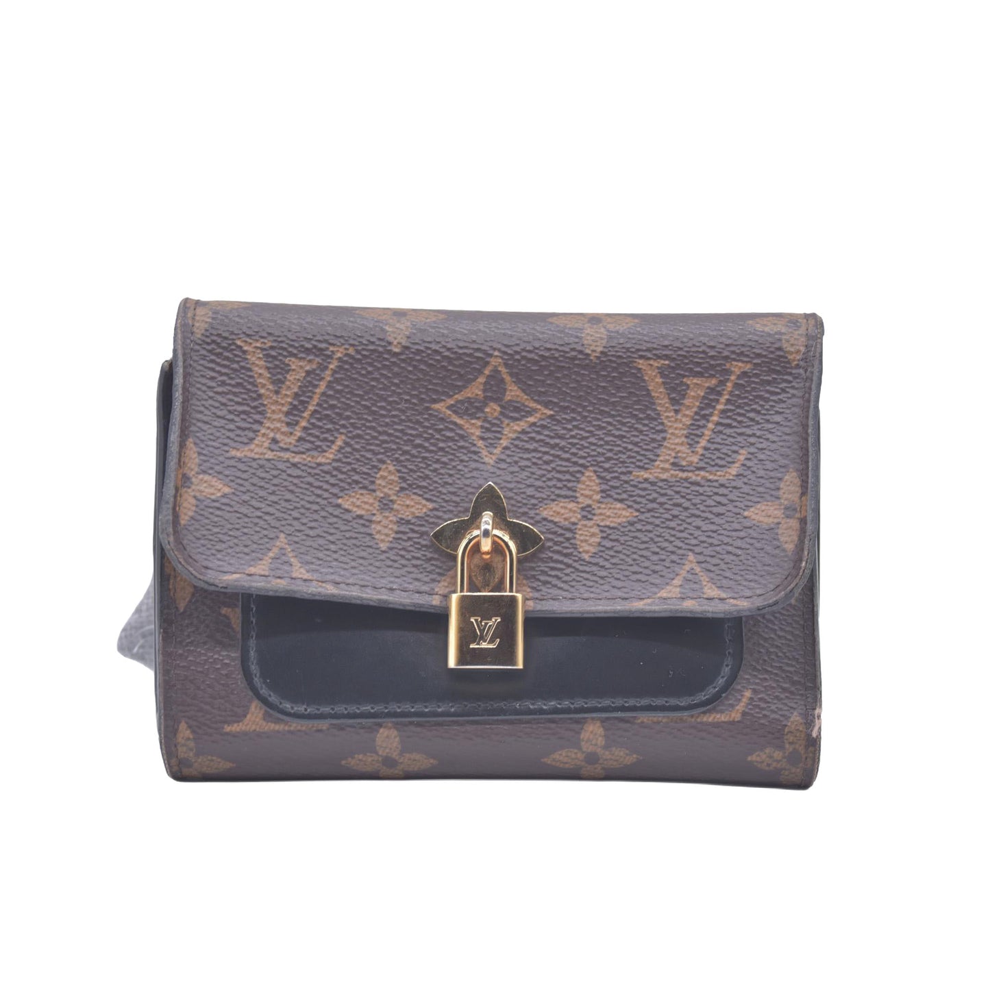 2012 Louis Vuitton Monogram Flower Lock Compact Wallet Black SP4182 CONSIGNMENT