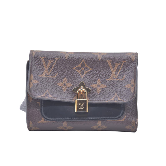 2012 Louis Vuitton Monogram Flower Lock Compact Wallet Black SP4182 CONSIGNMENT