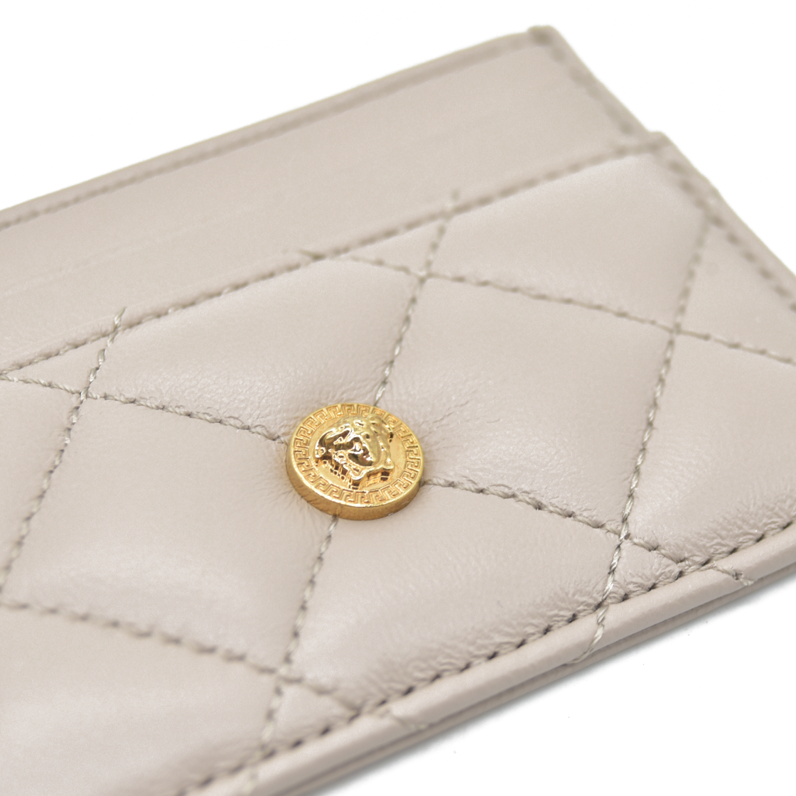 $295 Versace Medusa Quilted Card Holder Beige CONSIGNMENT