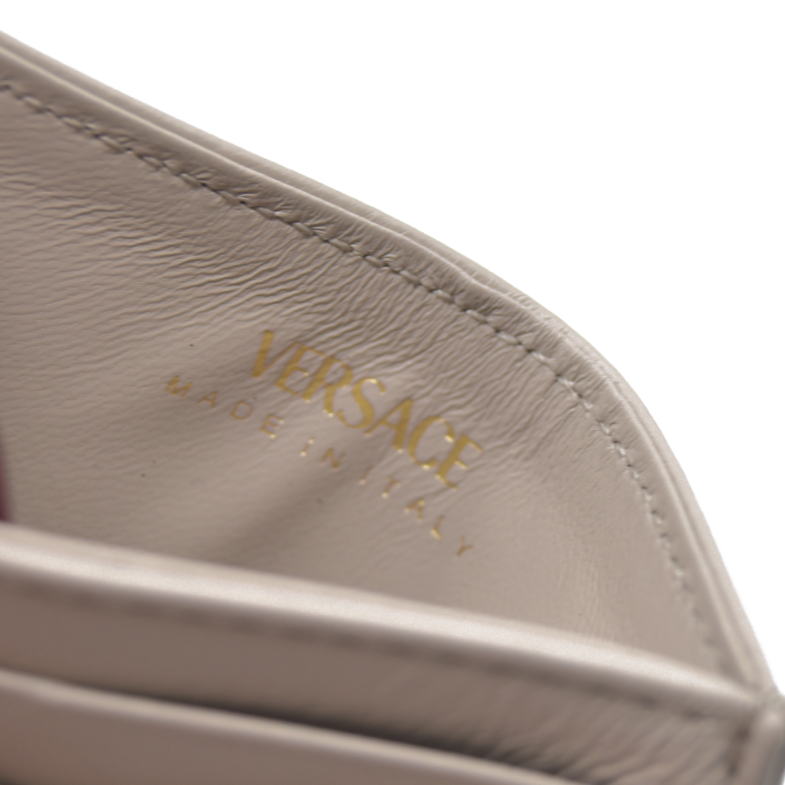 $295 Versace Medusa Quilted Card Holder Beige CONSIGNMENT