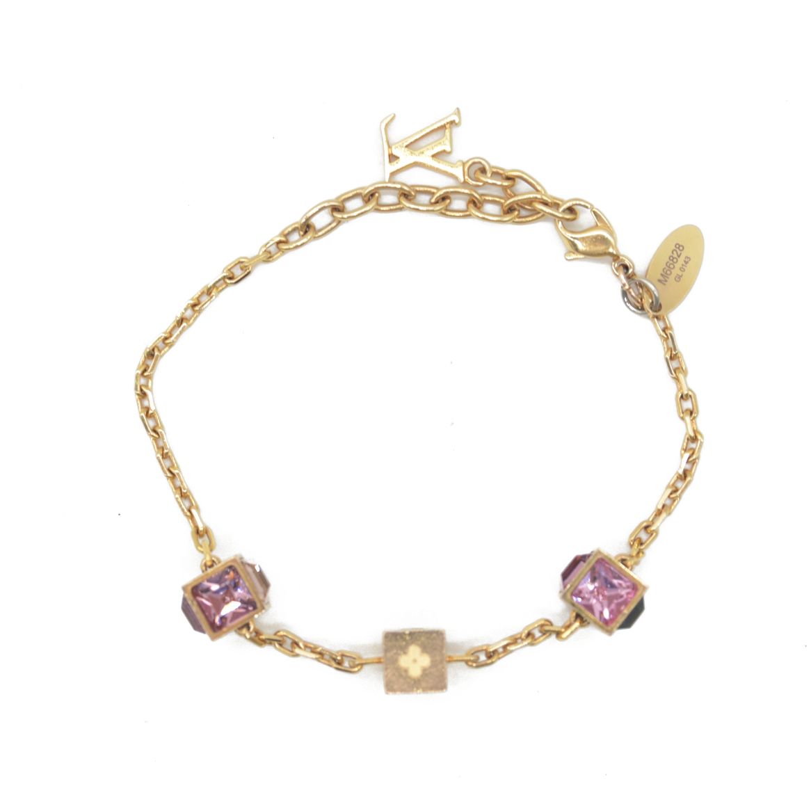 $405 Louis Vuitton Gamble Bracelet Pink Crystals Gold LV CONSIGNMENT