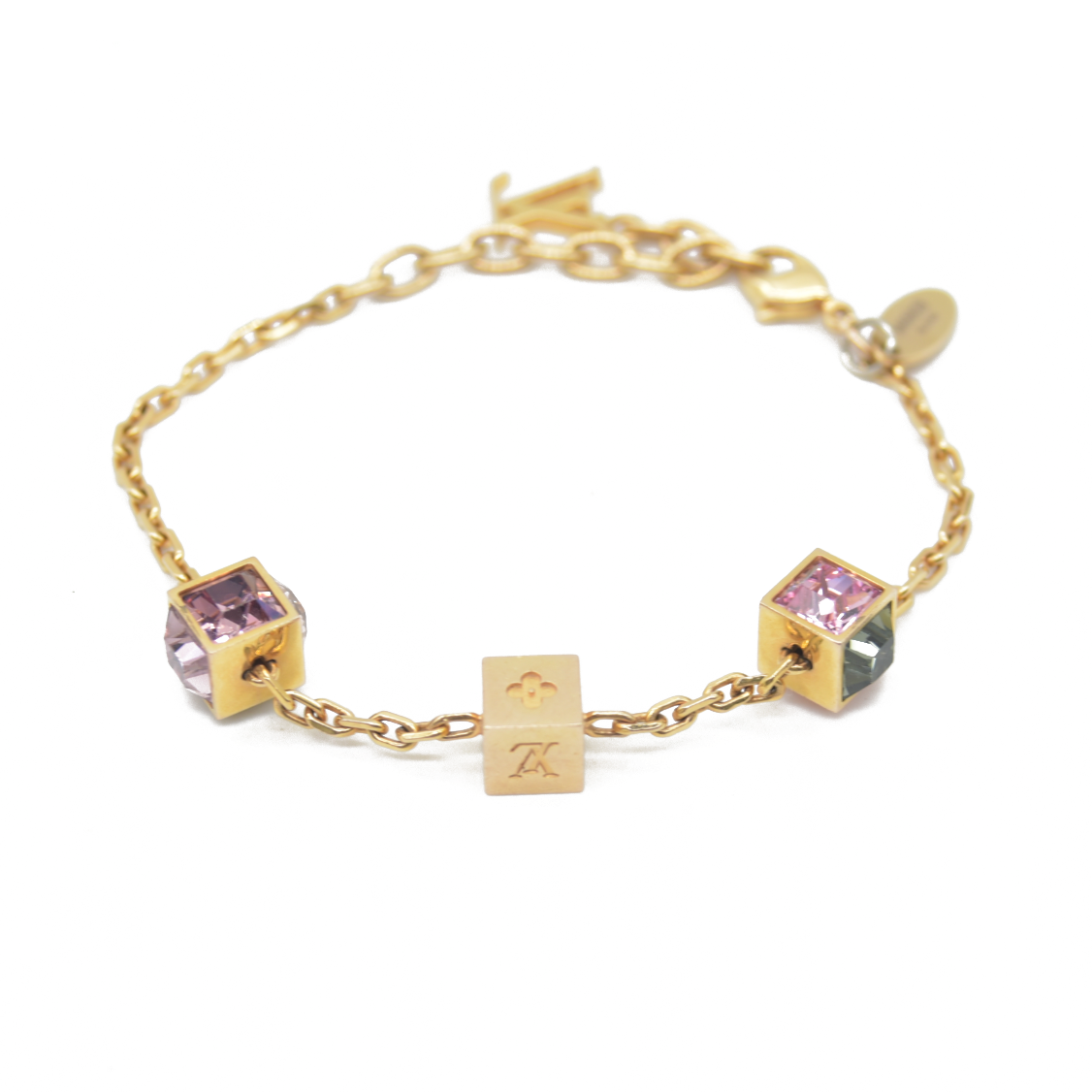 $405 Louis Vuitton Gamble Bracelet Pink Crystals Gold LV CONSIGNMENT