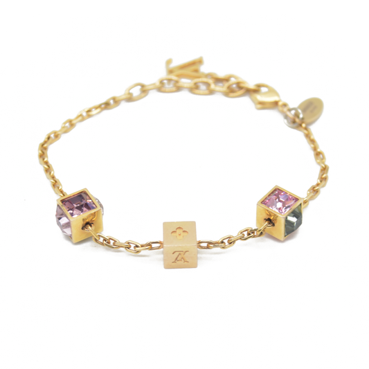 $405 Louis Vuitton Gamble Bracelet Pink Crystals Gold LV CONSIGNMENT