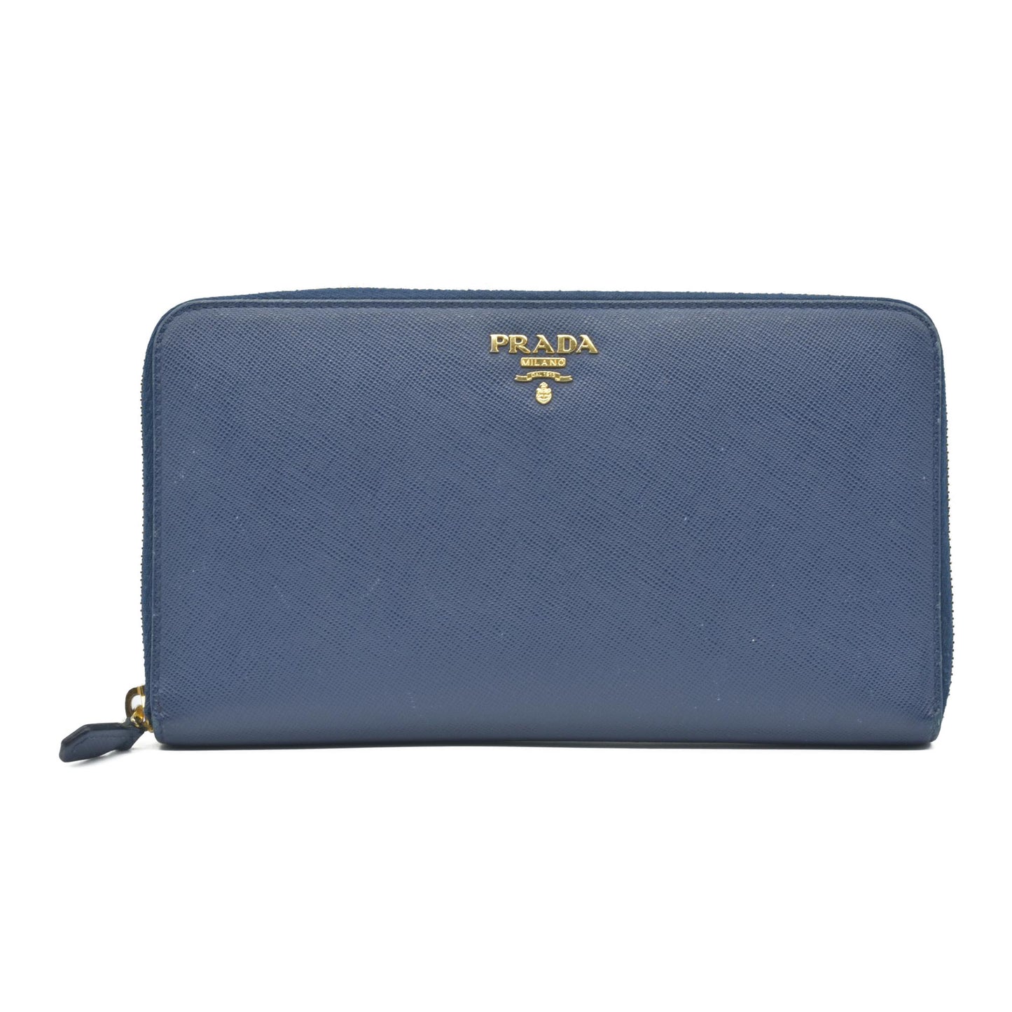 $1050 Prada Saffiano Metal Double Snap Travel Wallet Cobalto CONSIGNMENT