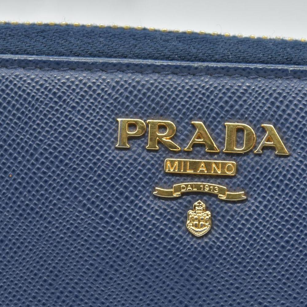 $1050 Prada Saffiano Metal Double Snap Travel Wallet Cobalto CONSIGNMENT