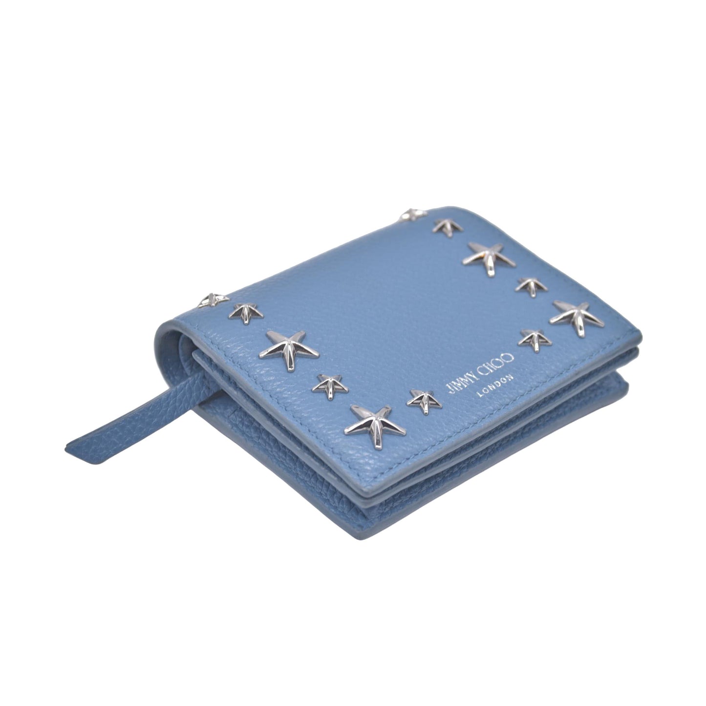 $650 Jimmy Choo Zip Around Compact Star Wallet Blue CONSIGNMENT