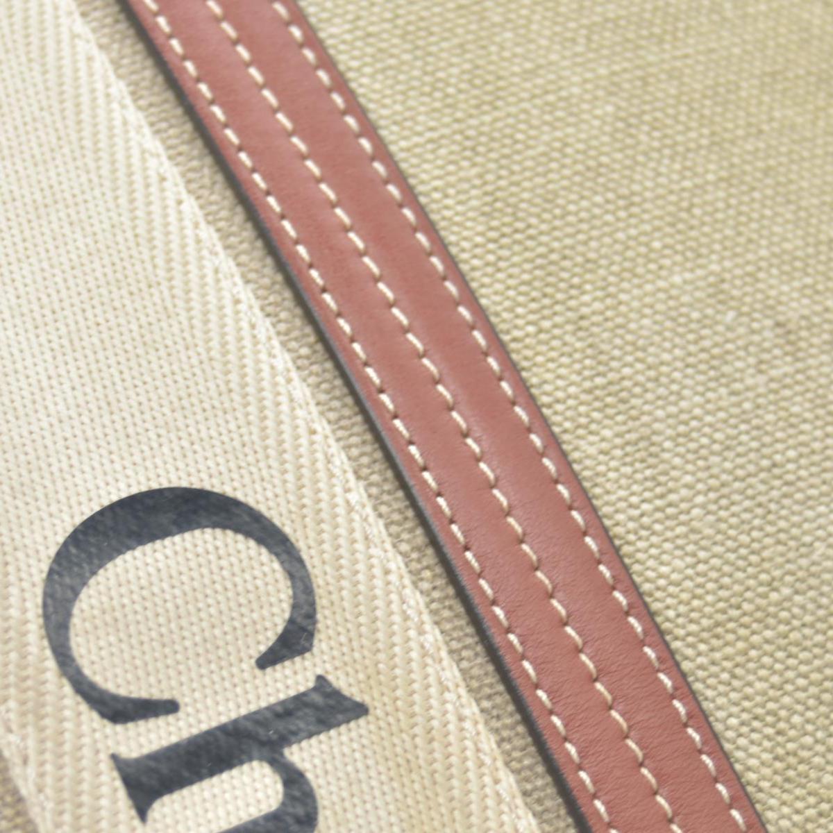$1650 Chloe Cotton Calfskin Large Woody Ribbon Tote White Brown
