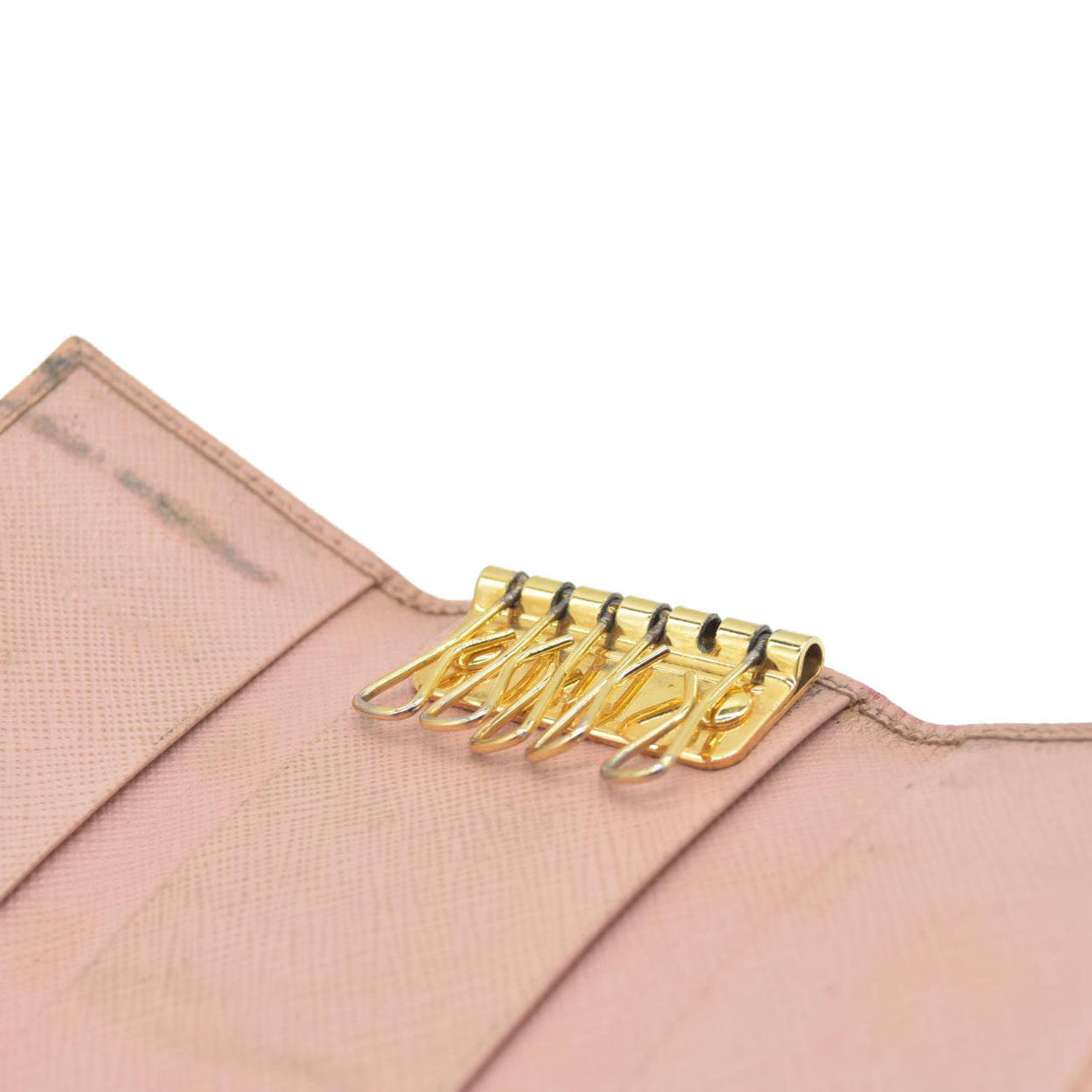 $345 Prada Saffiano Metal 6 Key Holder Beige Pink