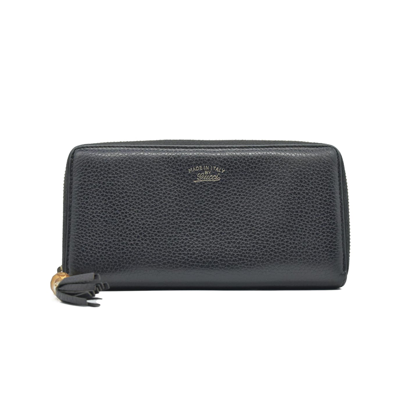 $880 Gucci Gucci Black Leather Bamboo Tassel Zip Around Wallet CONSIGNMENT