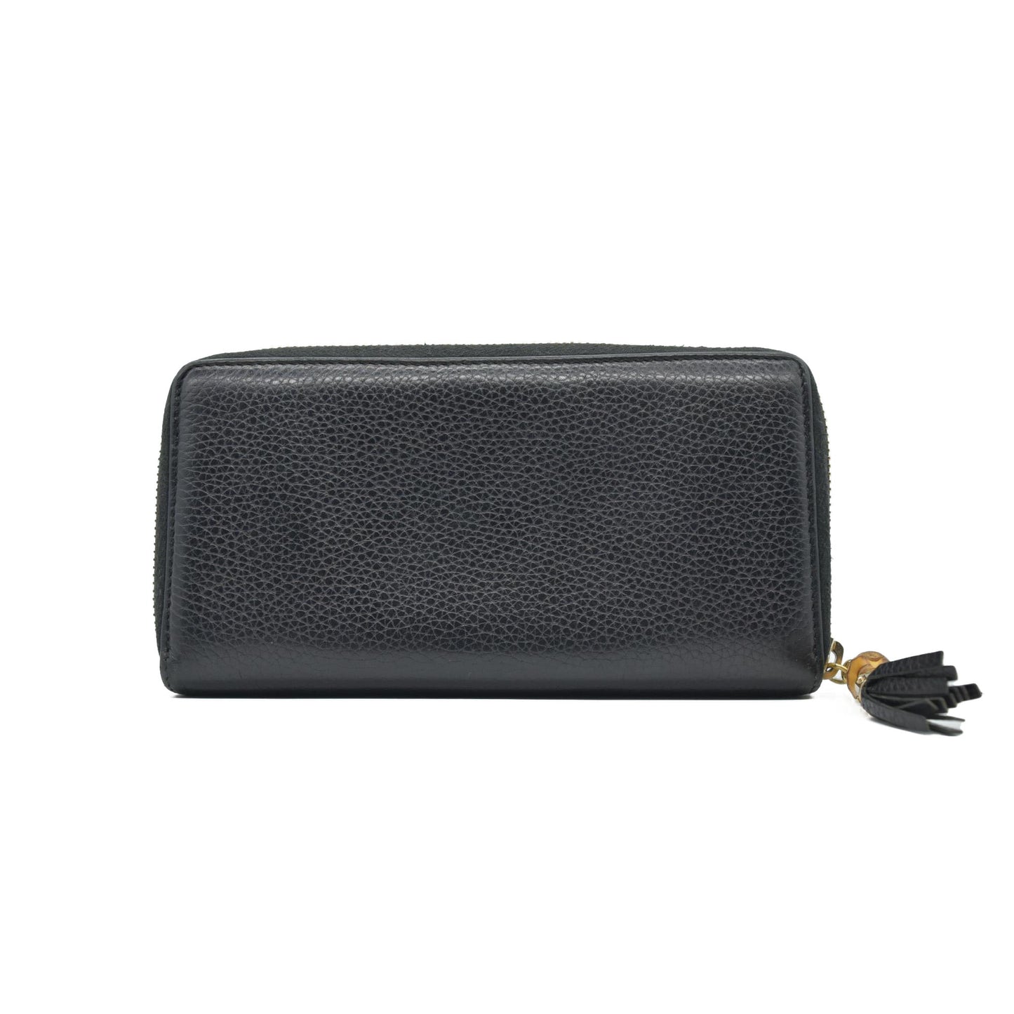 $880 Gucci Gucci Black Leather Bamboo Tassel Zip Around Wallet CONSIGNMENT