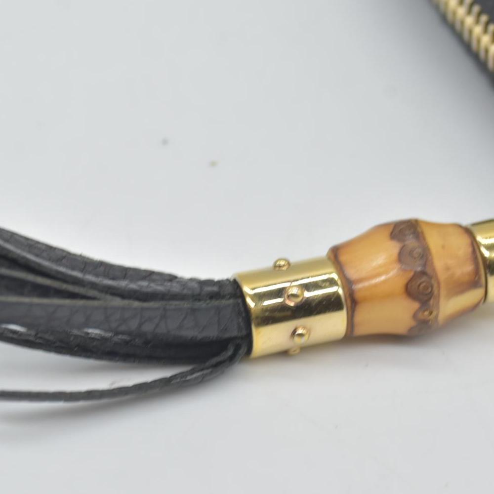 $880 Gucci Gucci Black Leather Bamboo Tassel Zip Around Wallet CONSIGNMENT