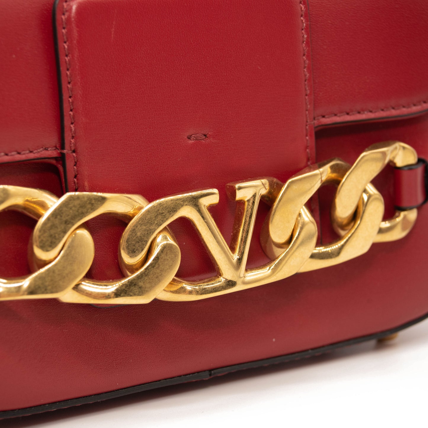 NEW Valentino Small VLOGO Chain Leather Shoulder Bag Red