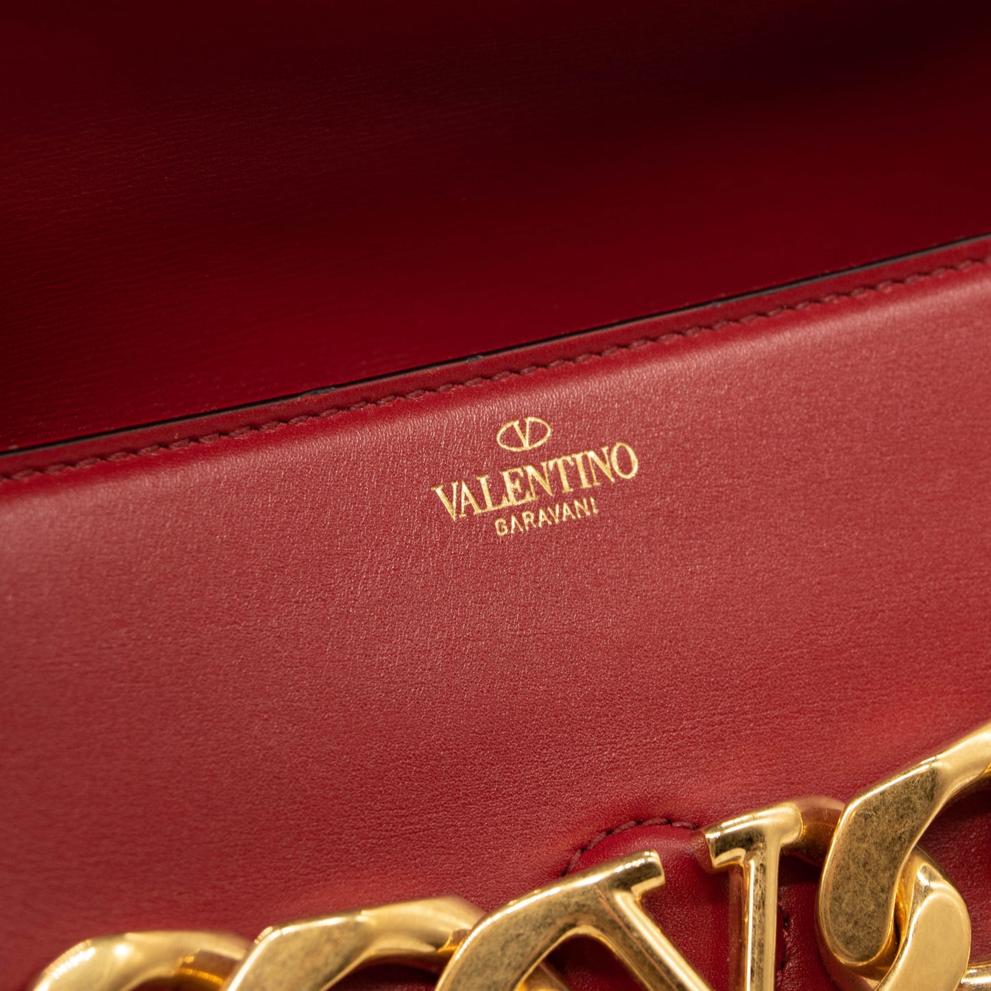 NEW Valentino Small VLOGO Chain Leather Shoulder Bag Red