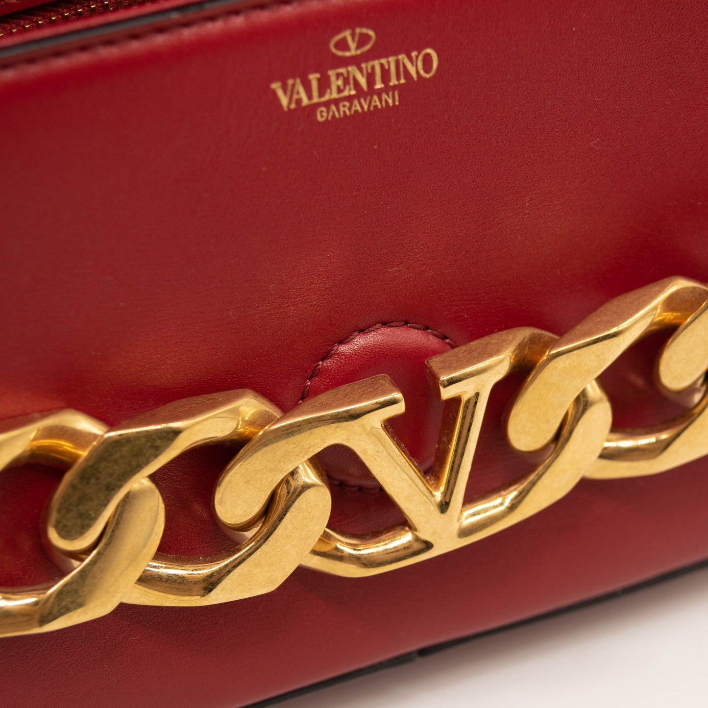 NEW Valentino Small VLOGO Chain Leather Shoulder Bag Red