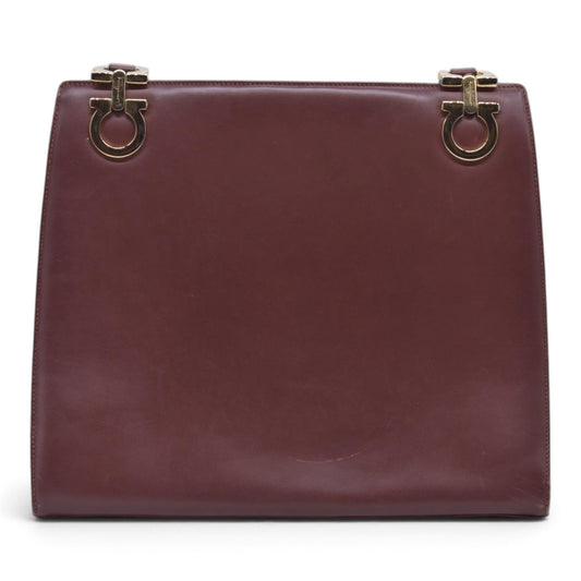 $1180 SALVATORE FERRAGAMO Calfskin Gancini Tote Shoulder Bag Burgundy Bordeaux CONSIGNMENT 10021613