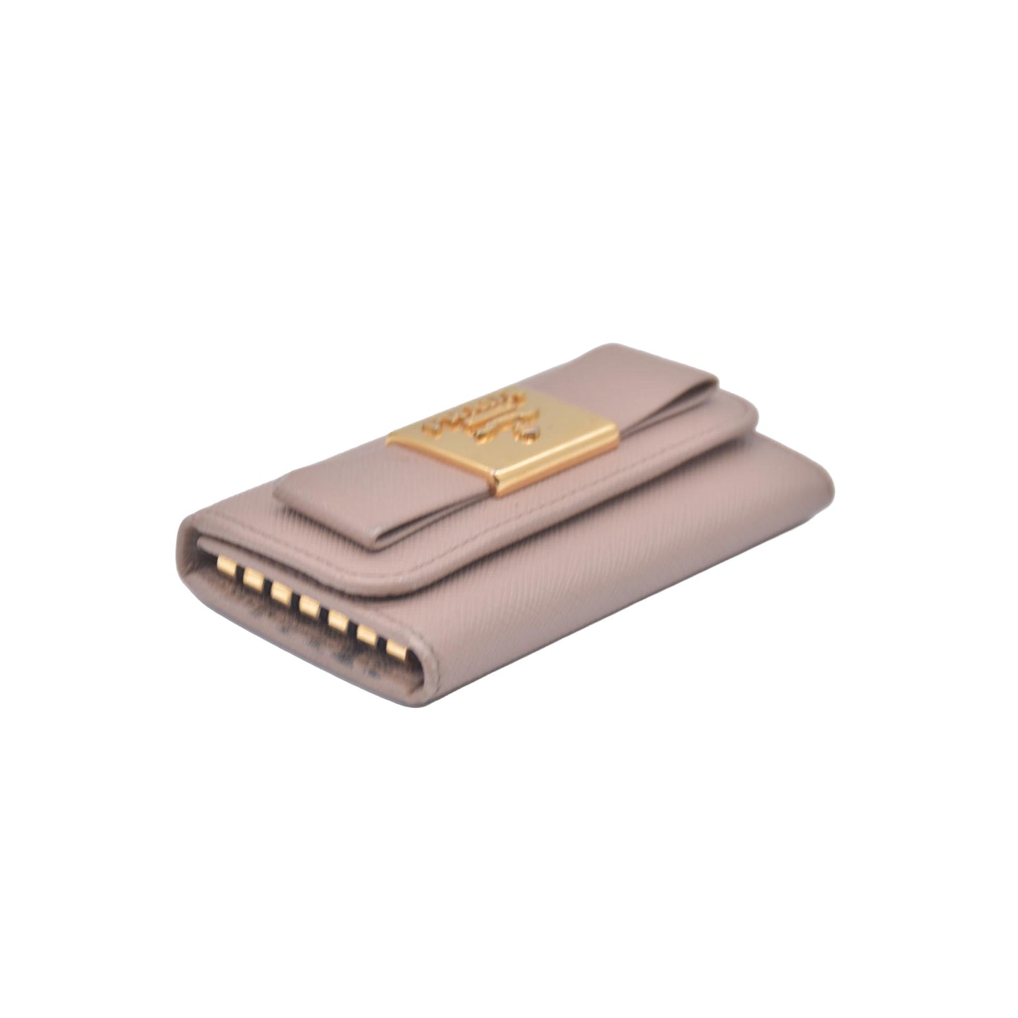 $595 Prada Saffiano Lux Leather Compact Wallet Beige CONSIGNMENT