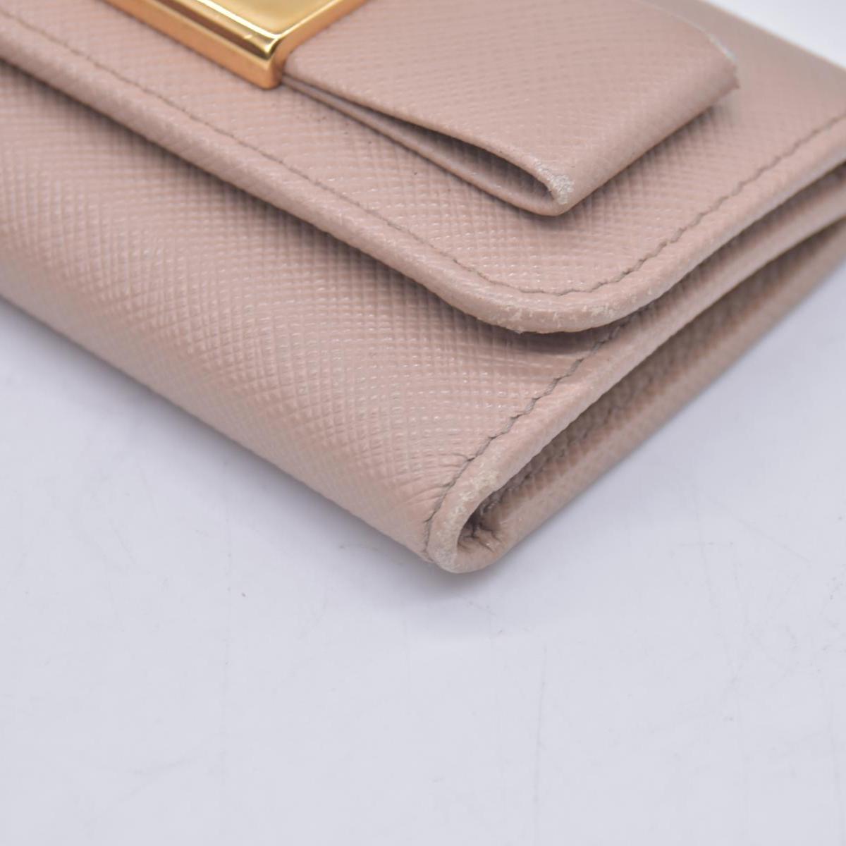 $595 Prada Saffiano Lux Leather Compact Wallet Beige CONSIGNMENT