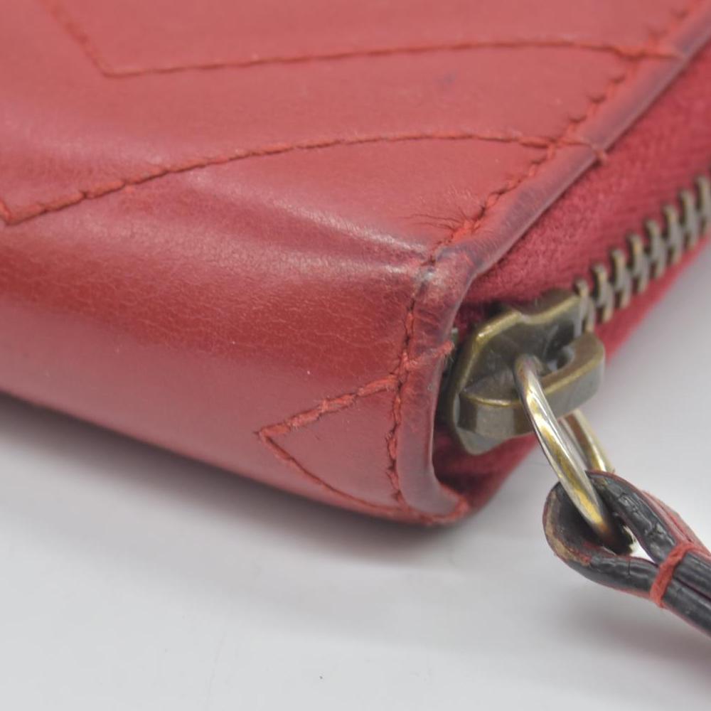 $830 Gucci Calfskin Matelasse GG Marmont Zip Around Wallet Hibiscus Red CONSIGNMENT