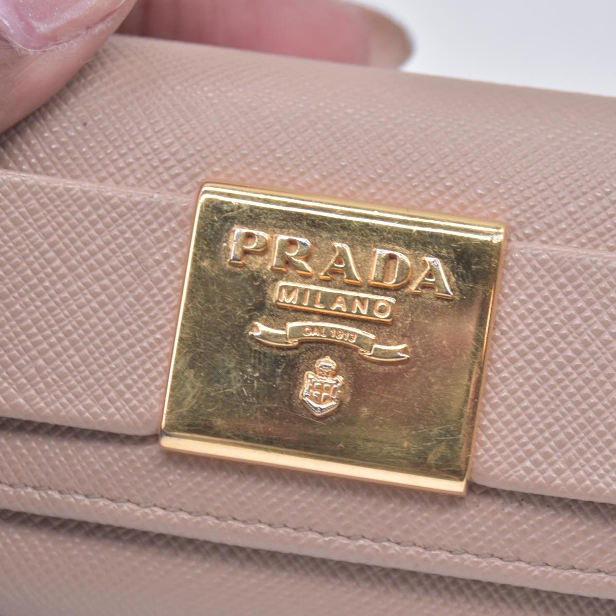 $595 Prada Saffiano Lux Leather Compact Wallet Beige CONSIGNMENT