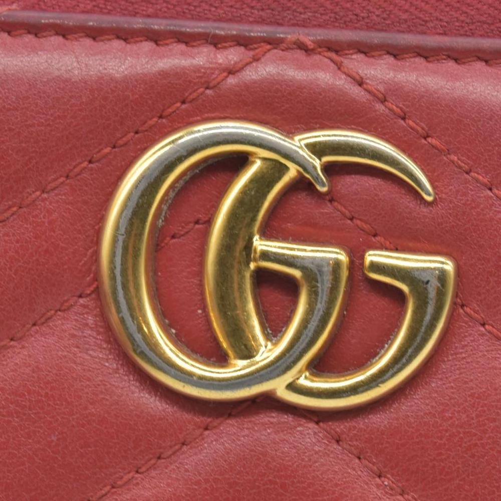 $830 Gucci Calfskin Matelasse GG Marmont Zip Around Wallet Hibiscus Red CONSIGNMENT