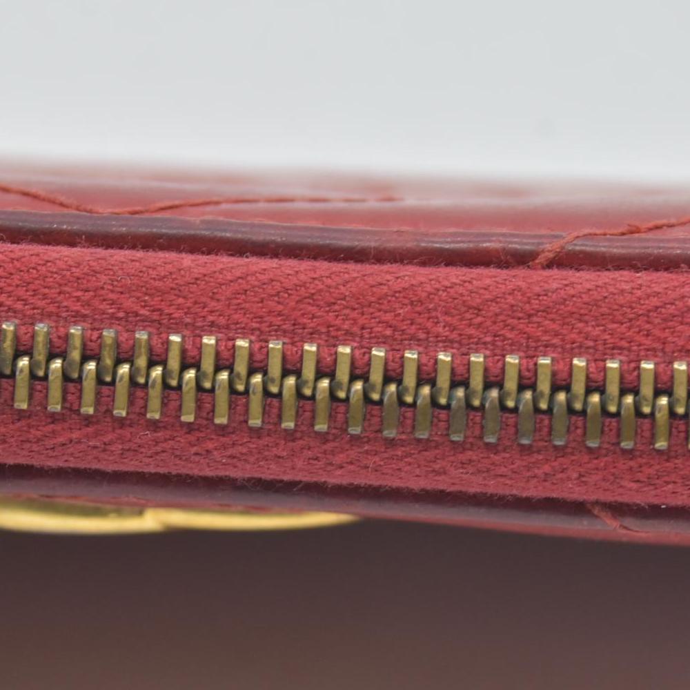$830 Gucci Calfskin Matelasse GG Marmont Zip Around Wallet Hibiscus Red CONSIGNMENT