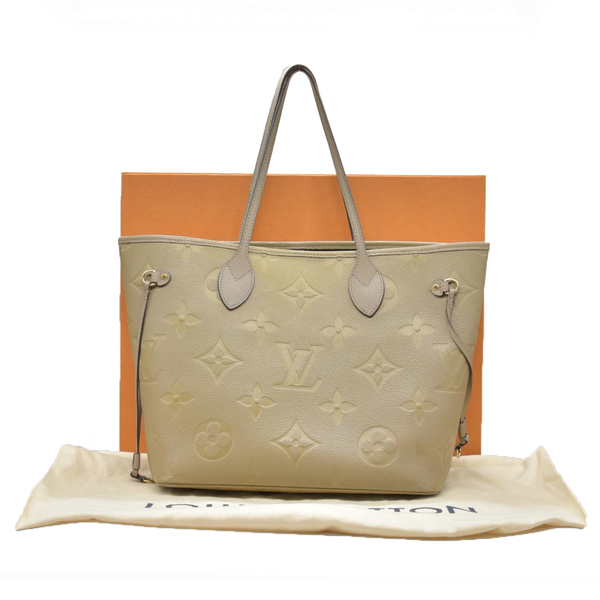 $2710 Louis Vuitton  Empreinte Monogram Giant Neverfull MM Tourterelle Tote