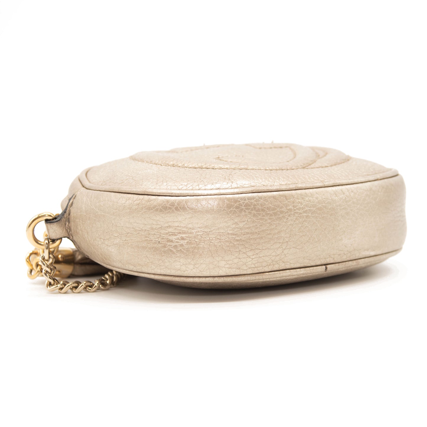 Gucci Metallic Pebbled Calfskin Mini Soho Chain Bag Golden Beige