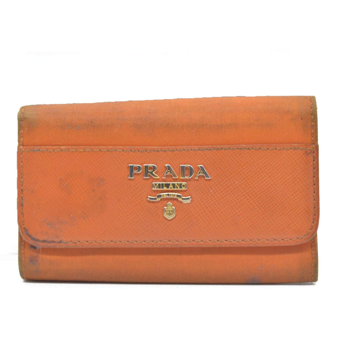 Prada  Saffiano Nylon Metal 6 Key Holder Orange