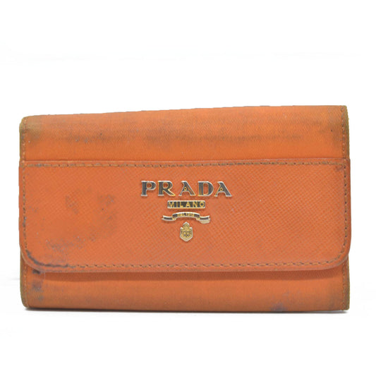 Prada  Saffiano Nylon Metal 6 Key Holder Orange