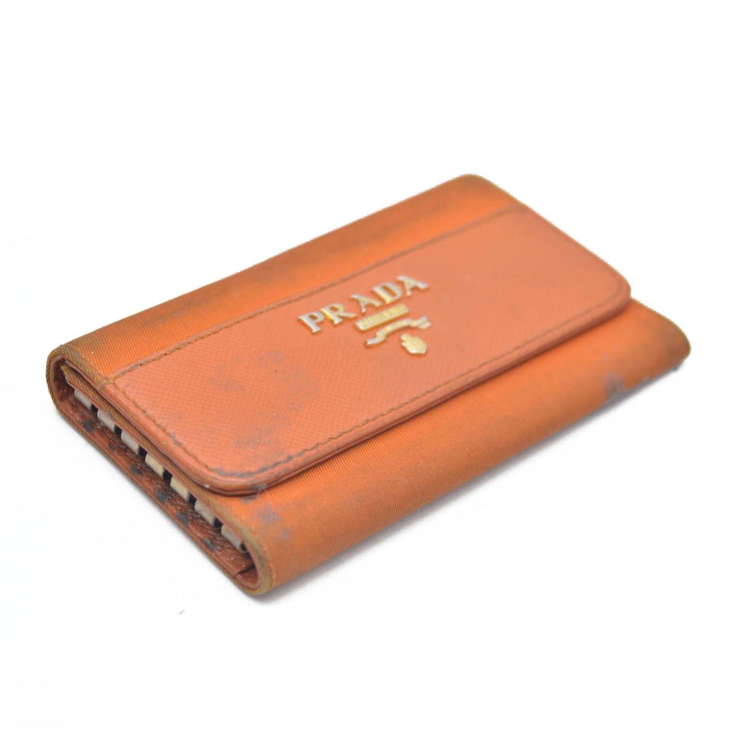 Prada  Saffiano Nylon Metal 6 Key Holder Orange