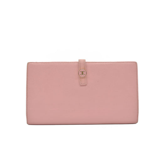 $1075 Chanel 2004 Grained Calfskin CC Button Long Wallet Pink CONSIGNMENT