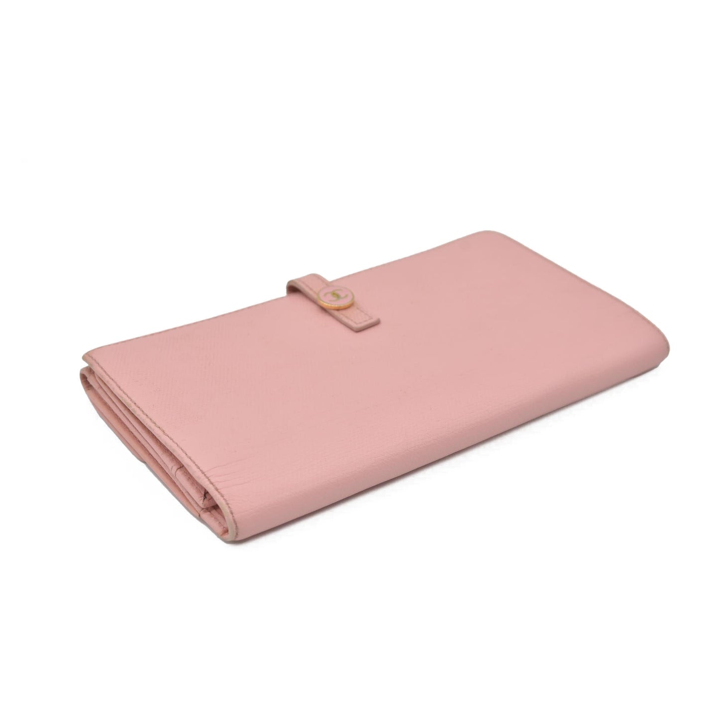 $1075 Chanel 2004 Grained Calfskin CC Button Long Wallet Pink CONSIGNMENT