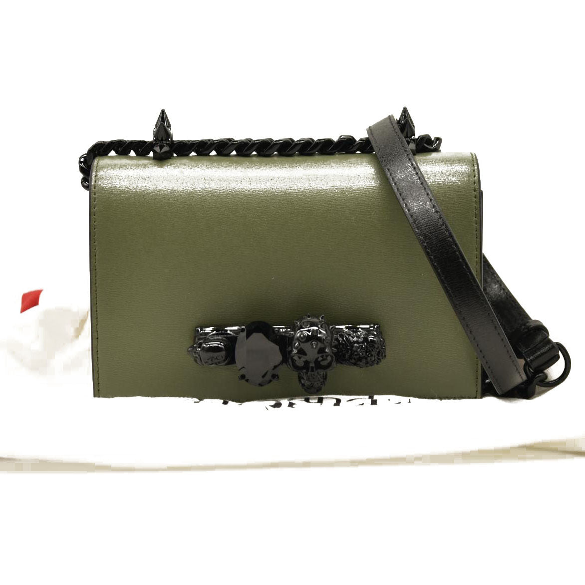 Alexander McQueen  Calfskin Knuckle Skull Crossbody Khaki Green Black
