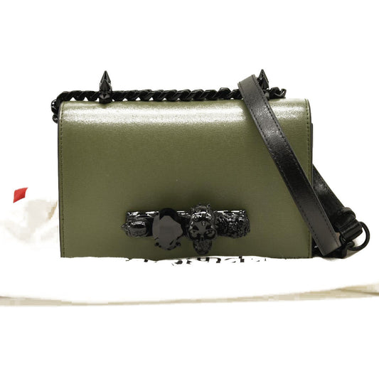 Alexander McQueen  Calfskin Knuckle Skull Crossbody Khaki Green Black