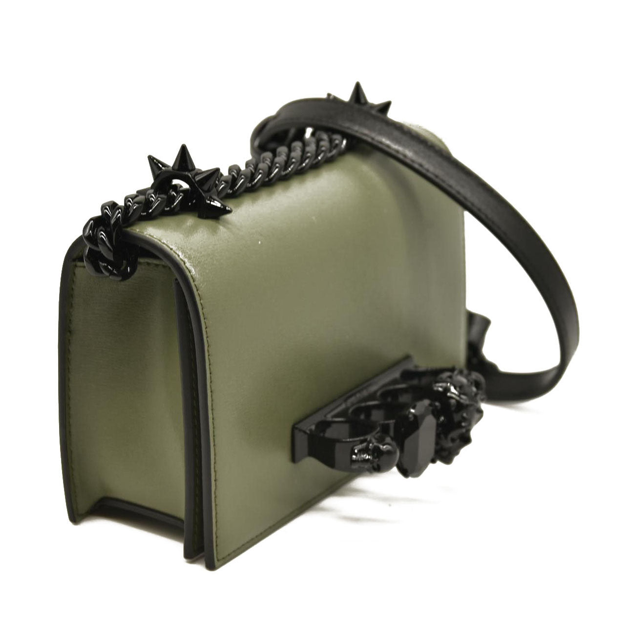 Alexander McQueen  Calfskin Knuckle Skull Crossbody Khaki Green Black