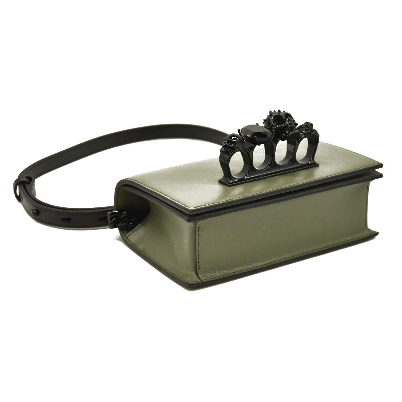 Alexander McQueen  Calfskin Knuckle Skull Crossbody Khaki Green Black