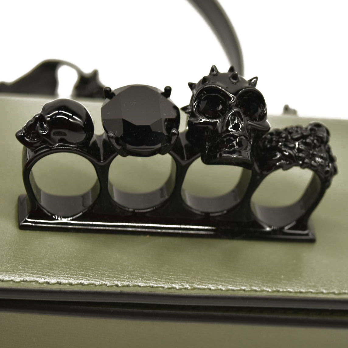 Alexander McQueen  Calfskin Knuckle Skull Crossbody Khaki Green Black