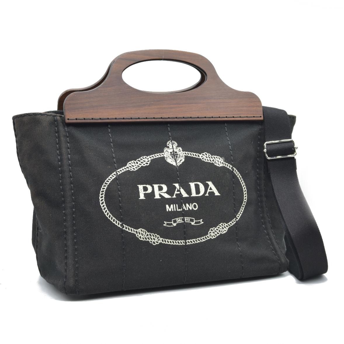Prada Canvas Wood Handle Canapa Logo Satchel 2013