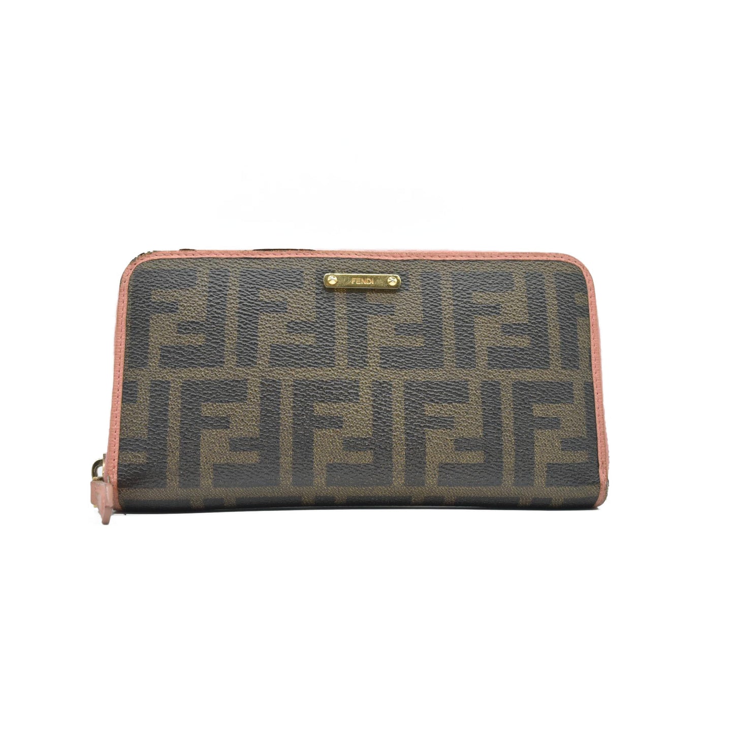 $790 Fendi Zucca Canvas Zip Around Long Wallet Black Brown CONSIGNMENT