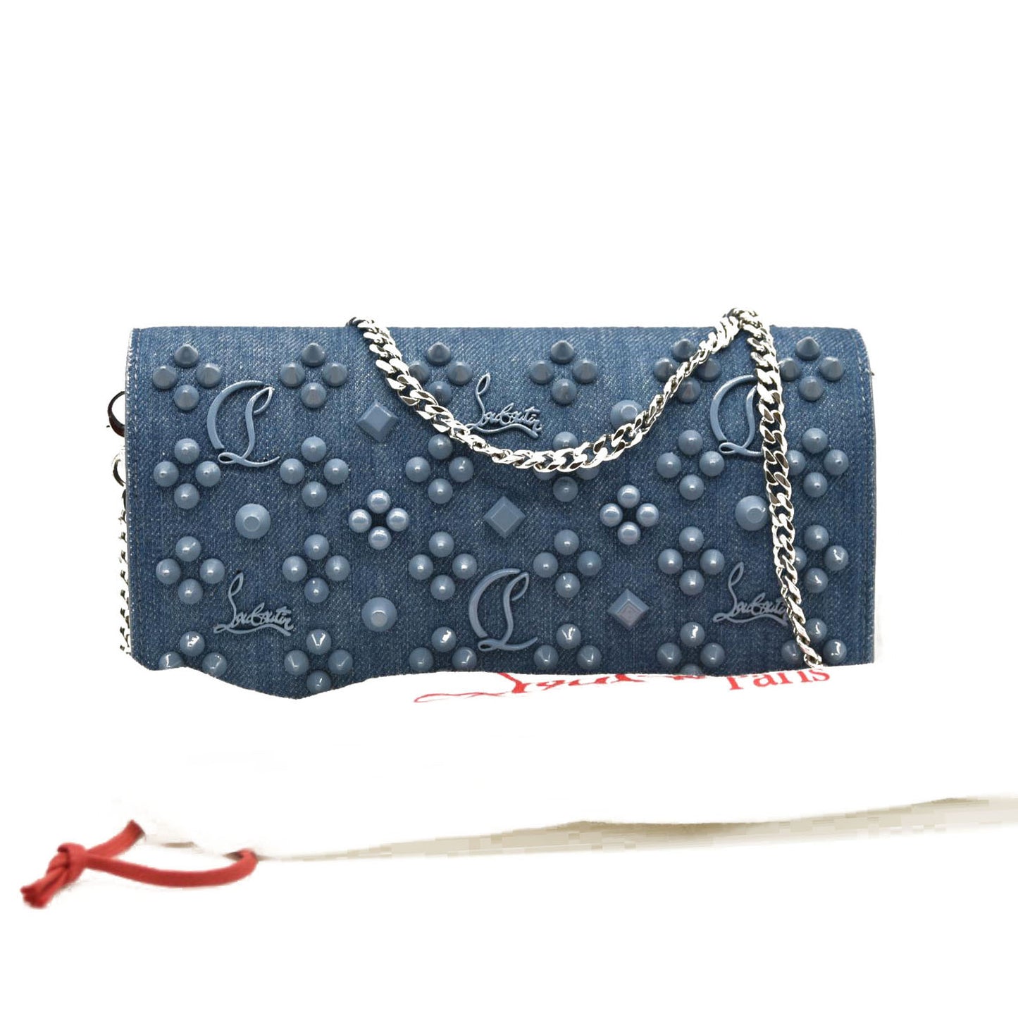 Christian Louboutin Calfskin Spikes Loubinthesky Paloma Clutch Blue Jean